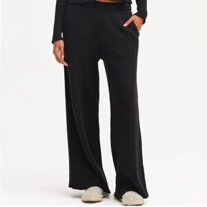 NEW Mate the Label Organic Cotton Waffle Wide Leg Pant Sz Small Black MSRP $148